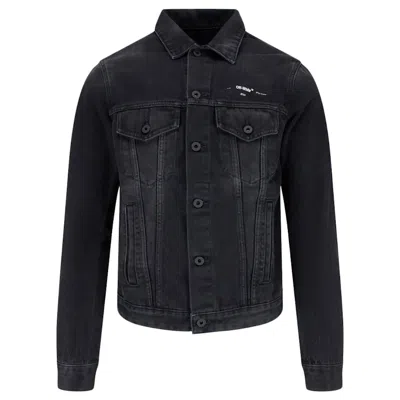 Pre-owned Off-white Men's Offwhite Tape Arrows Denim Jacket In Black/beige