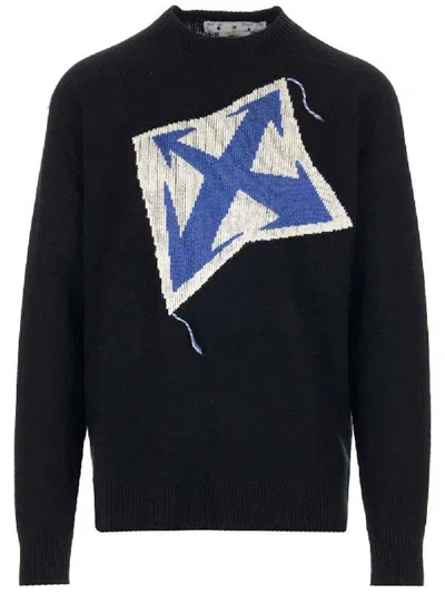 Pre-owned Off-white Men's Offwhite Thund Arr Chunky Knit Crewneck Sweatshirt In Black Peacock