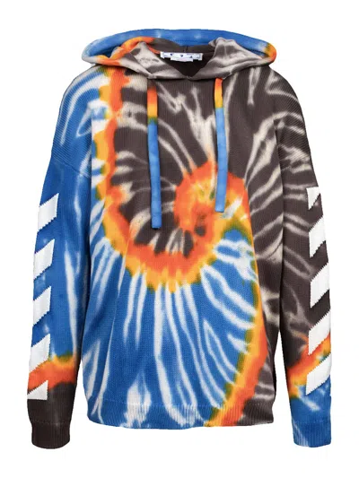 Pre-owned Off-white Men's Offwhite Tie Dye Knit Hoodie/in Brown/blue