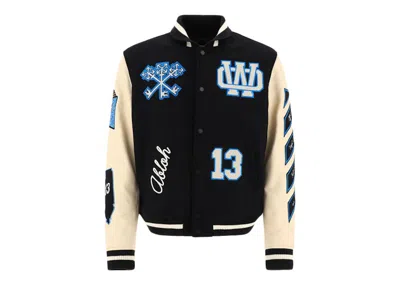 Pre-owned Off-white Men's Offwhite Witch Logo Patch Varsity Varsity Jacket In Black/peacock