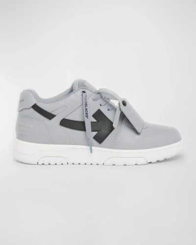 Off-white Men's Out Of Office Leather Low-top Sneakers In Grey Black