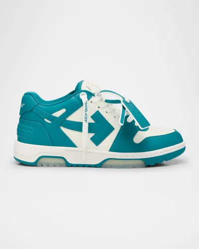 Off-white Men's Out Of Office Leather Low-top Sneakers In Petrol Blue - White