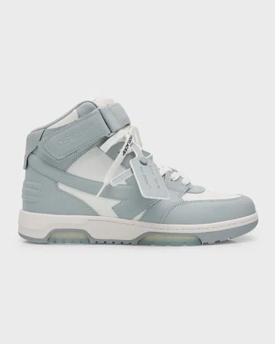 Off-white Men's Out Of Office Leather Mid-top Sneakers In White Grey