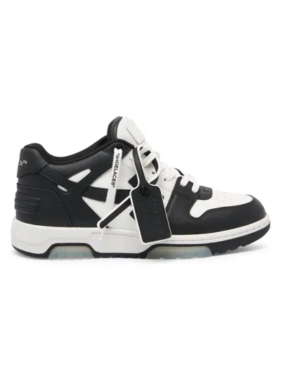 Off-white Men's Out Of Office Leather Sneakers In White Black
