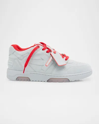 Off-white Men's Out Of Office Suede Sneakers In Light Blue - Brick Red