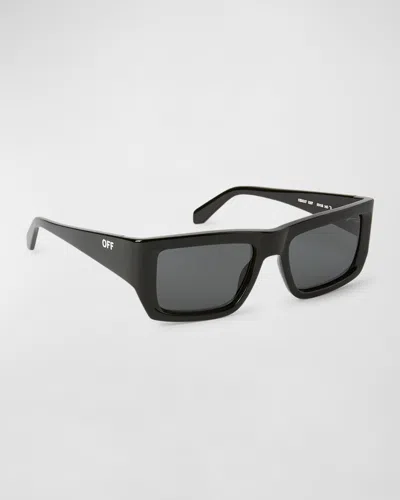 Off-white Men's Prescott Acetate Rectangle Sunglasses In Black Dark Grey