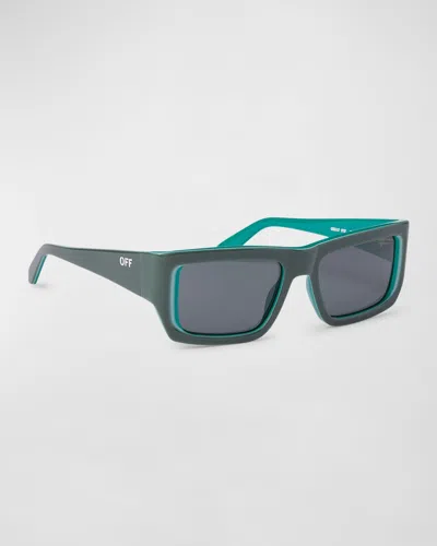 Off-white Men's Prescott Acetate Rectangle Sunglasses In Olive Green Dark Gre