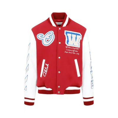Off-white Varsity Wool-blend Bomber Jacket For Men In Red