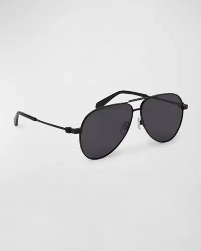 Off-white Men's Ruston Double-bridge Metal Aviator Sunglasses In Black