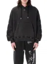 Off-white Cropped Black Hoodie With Embossed Detailing And Graphic Print In Black