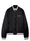 Off-white College Satin Souvenir Bomber Jacket In Black