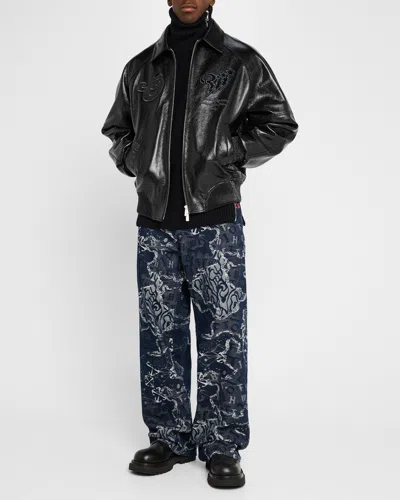 Off-white Leather Scorpion Raglan Varsity Jacket In Black