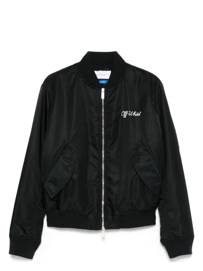Off-white Men's Script Varsity Jacket In Black