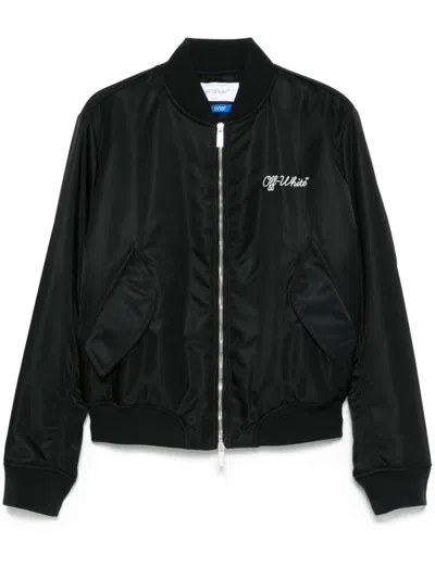 Off-white For Ever Padded Arrow Bomber Jacket With Decorative Zips In Black