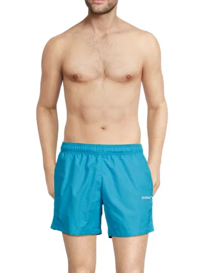 Off-white Men's Single Arrow Logo Swim Shorts In Cyan