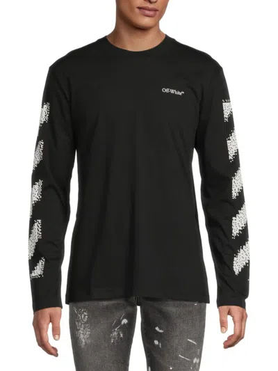 Off-white Men's Skate Pixelated Diagonal Striped Cotton Sweatshirt In Black