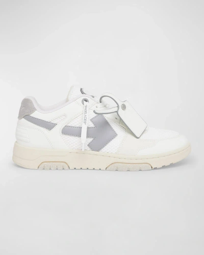 Off-white Men's Slim Out Of Office Mesh And Leather Low-top Sneakers In White Grey