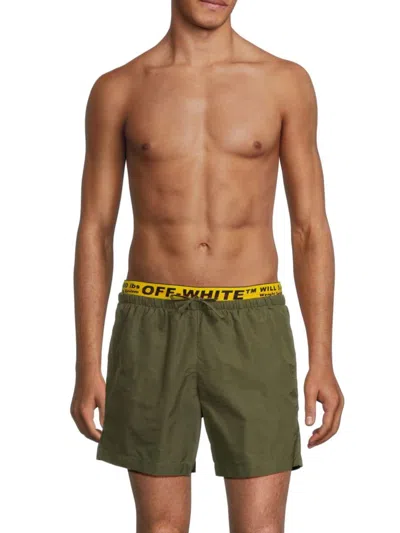 Off-white Men's Solid Logo Swim Shorts In Army