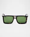 Off-white Bold Rectangular Acetate Sunglasses With Tortoiseshell Pattern In 16055havana Green