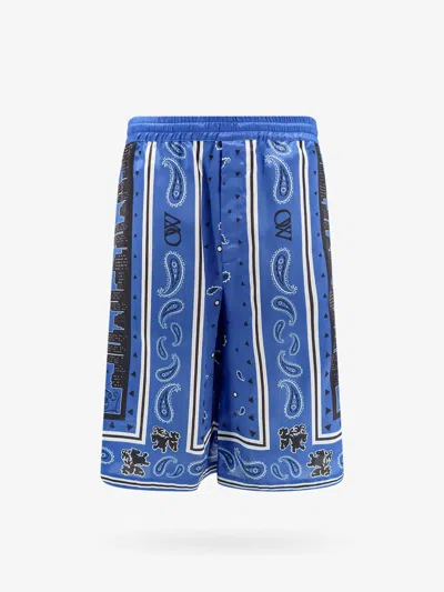 Off-white Off White Men Sustainable Viscose Bermuda Shorts With Bandana Print In Blue