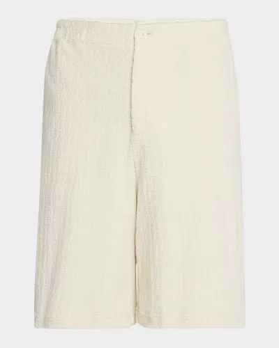 OFF-WHITE MEN'S TERRY ALLOVER-LOGO BOWLING SHORTS