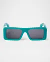 Off-white Men's Troy Acetate Rectangle Sunglasses In 15907teal Blue  Dark Grey