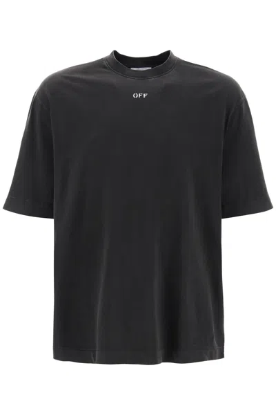 OFF-WHITE MEN'S WASHED T-SHIRT WITH LOGO PRINT