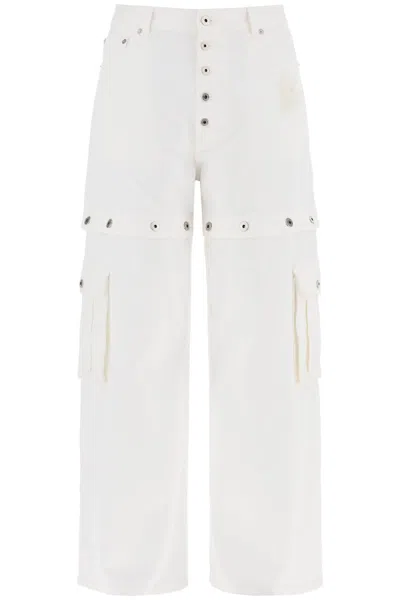 Off-white Embroidered White Baggy Jeans For Men