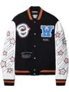Off-white Black Wizard Leather Wool Varsity Jacket In Blackmultc