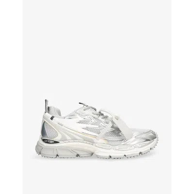 OFF-WHITE MENS SILVER BE RIGHT BACK MESH AND FAUX-LEATHER LOW-TOP TRAINERS EUR 44 / 10 UK