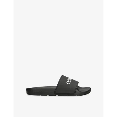 Off-white Mens Black Bookish Embossed-logo Tpu Sliders Eur 37 / 4 Uk