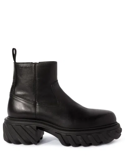 Off-white Mens Black Calfskin Tractor Ankle Boots For Fw23