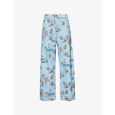Off-white Mens Fresco Graphic-print Straight-leg Denim Jeans Multi
