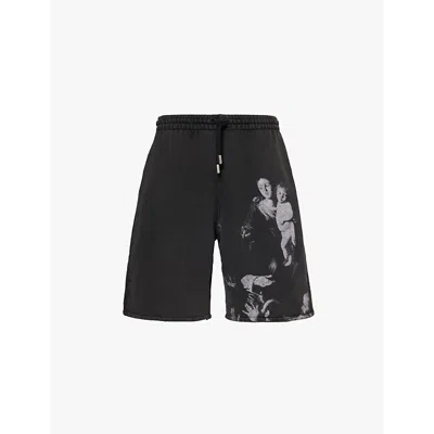 Off-white Mens Black White Mary Skate Graphic-print Cotton-jersey Shorts