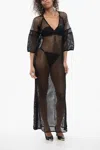 Off-white Mesh Kaftan Dress With Logoed Band In Black