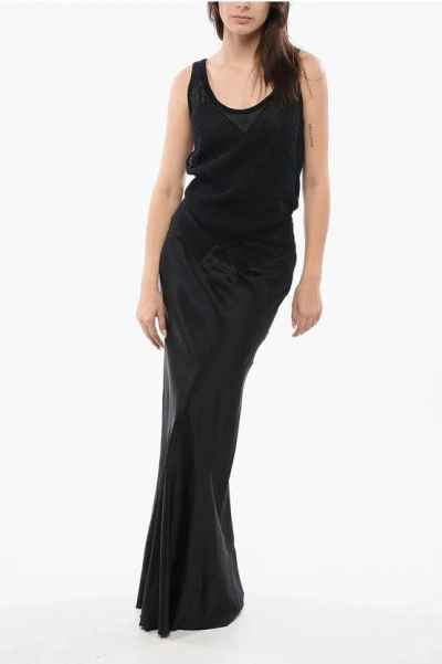 Off-white Mesh Lace Net Tank Dress With Satin Skirt In Black