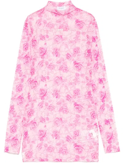 Off-white Mesh Mini Dress In Pink