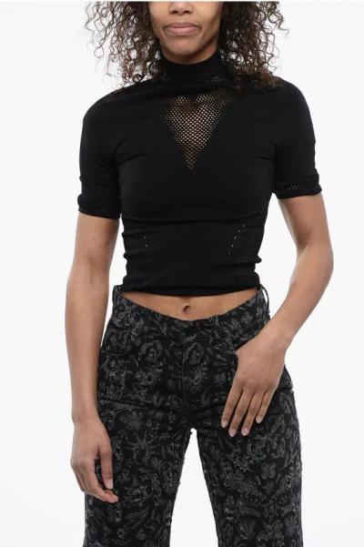 Off-white Mesh Seamless Top With Open-back Detail In Black