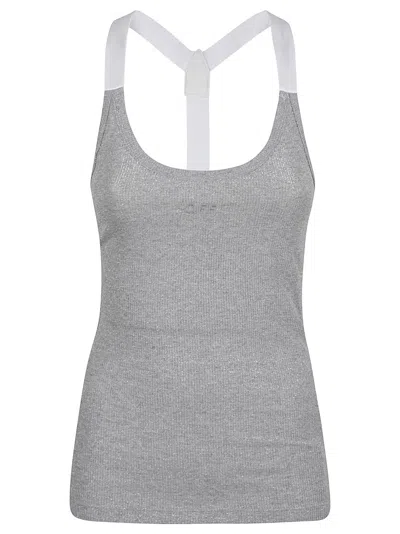 Off-white Metallic Cross-back Top With Fitted Silhouette In Grey