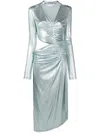 Off-white Shiny Jersey Draped Midi Dress In Blue