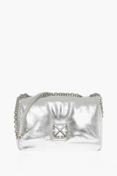 Off-white Metallic Leather Jitney Crossbody Bag In Silver