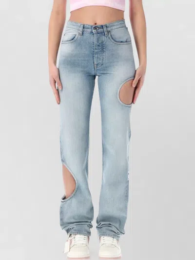 Off-white Meteor Denim Straight Leg Trousers Cutout In Blue