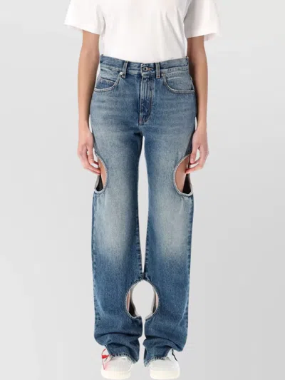OFF-WHITE METEOR DISTRESSED CUT-OUT DENIM TROUSERS