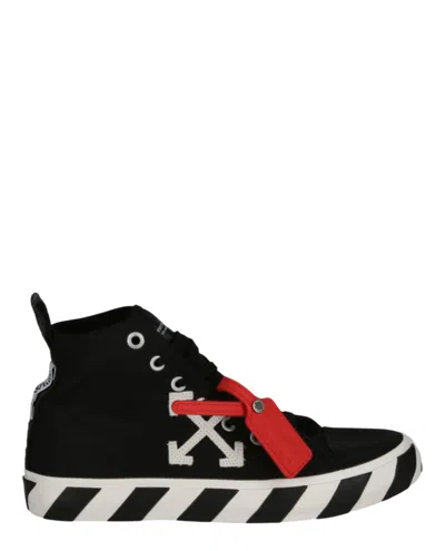 Off-white Mid-top Vulcanized Canvas Sneakers In Black