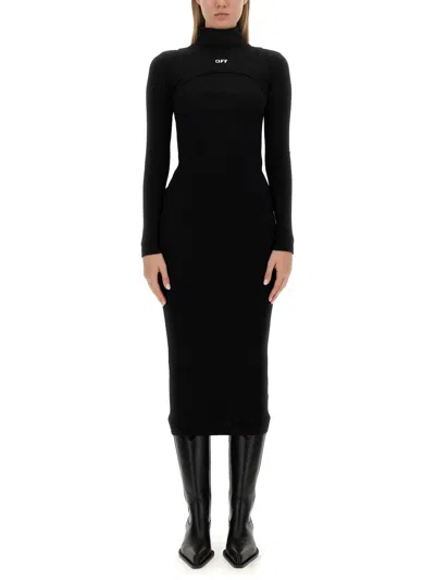 Off-white Midi Dress In Black
