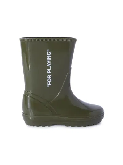 Off-white Kids' Military Green Rubber Boots With Writing