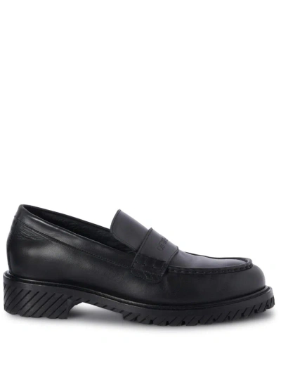 Off-white Military Logo-debossed Leather Loafers In Black