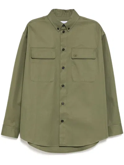 Off-white Lightweight Cotton Overshirt With Button-down Collar And Dou In Animal Print