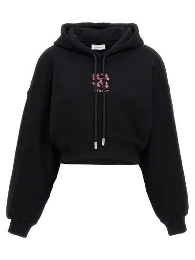 Off-white Arrows-embroidered Cropped Hoodie In Black