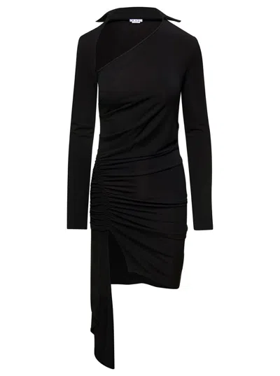 Off-white Mini Asymmetric Black Dress With Cut-out And Ruffle Detail In Viscose Stretch Woman